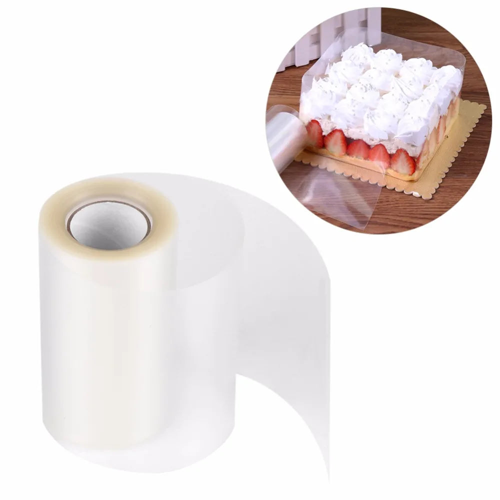 Transparent Mousse Cake Collar Roll – Clear Food-Grade PP Film, 8cm or 10cm Wide, 10m per Roll
