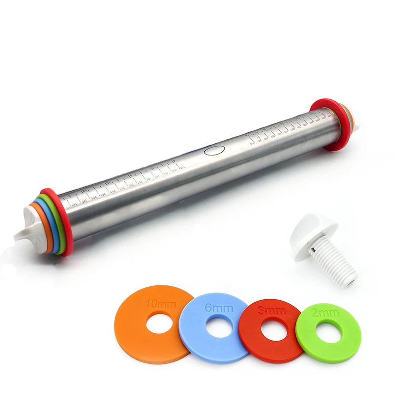 Length-Adjustable Stainless Steel Rolling Pin – 43cm, 4.5cm Diameter, for Fondant, Cake & Dough