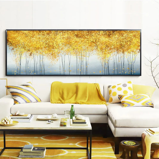 Abstract Oil Painting on Canvas Posters and Prints Wall Art Painting Golden Money Trees Pictures for Living Room Decor No Frame Peaceful Pleasures Health and Wellness