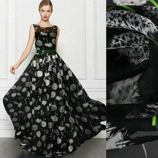 Dandelion Printed 100% Silk Chiffon Fabric 138cm | Dress Material Silk Chiffon Fabric Peaceful Pleasures Health and Wellness 0.5M L