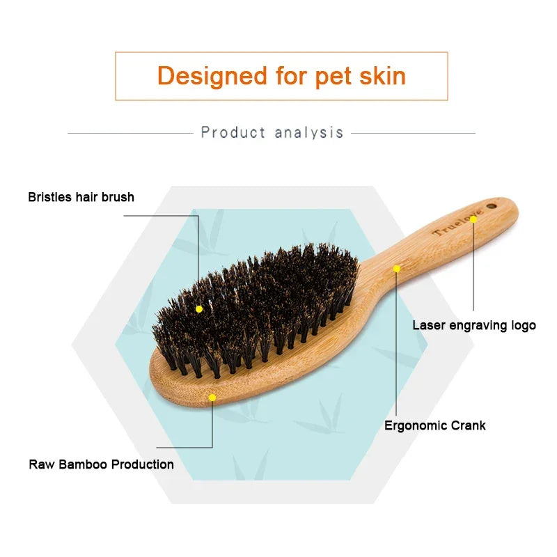 Truelove Bristles Hair Brush Pet Comb Natural Original Bamboo for Cat and Dog Massage Grooming Small Medium Large TLK21131 Peaceful Pleasures Health and Wellness