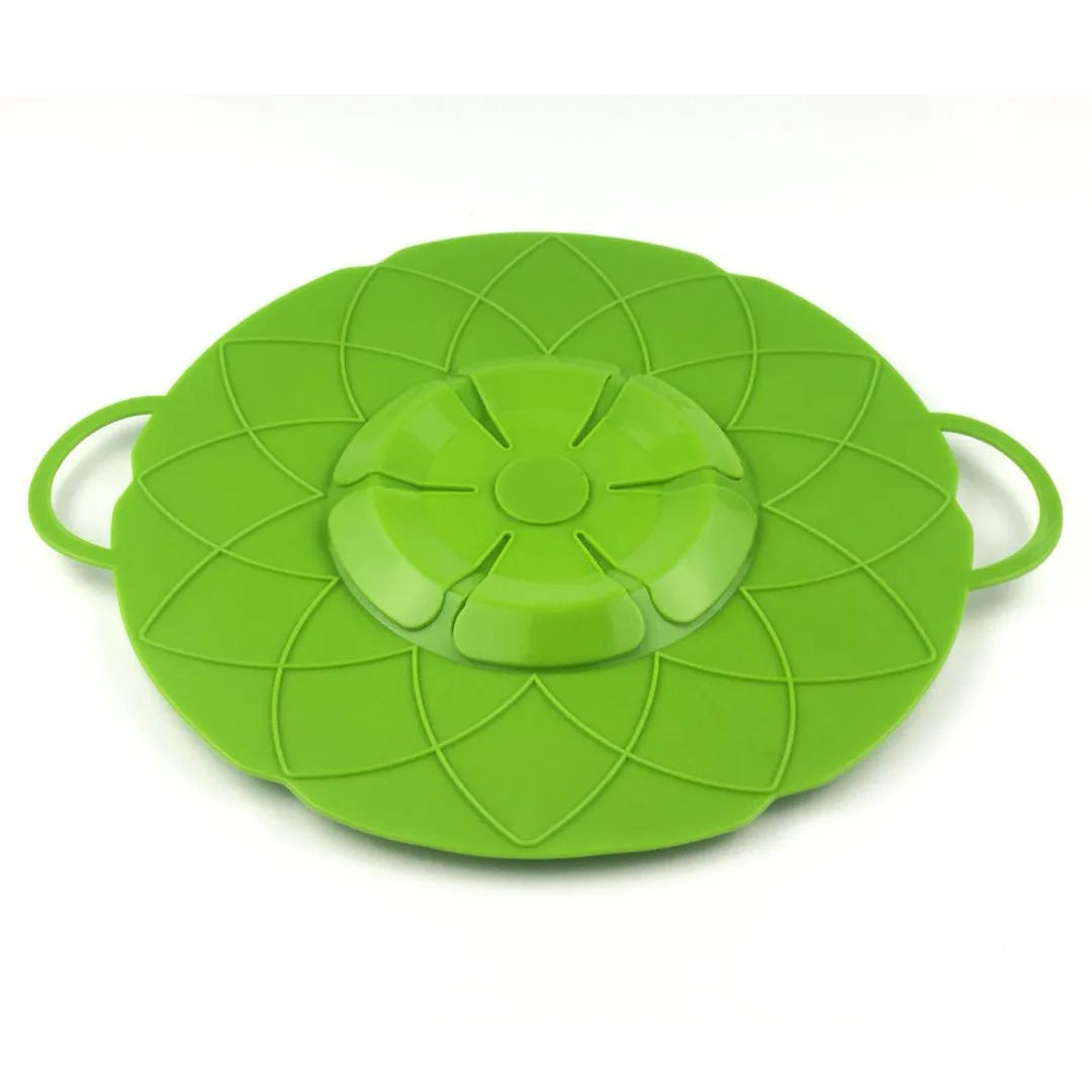Silicone Lid Spill Stopper Cover for Pot Pan Kitchen Accessories Cooking Tools Flower Cookware Home Kitchen Accessories Gadgets Peaceful Pleasures Health and Wellness green