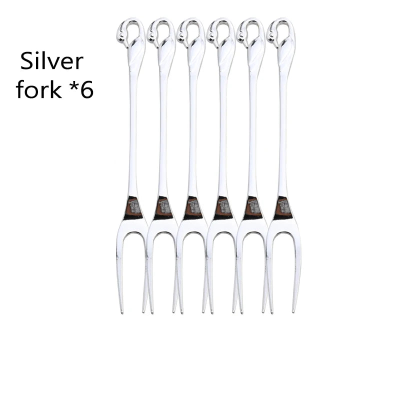 Swan Holder 7-Piece Dessert Fork & Spoon Set – Decorative Tableware for Wedding, Party & Home