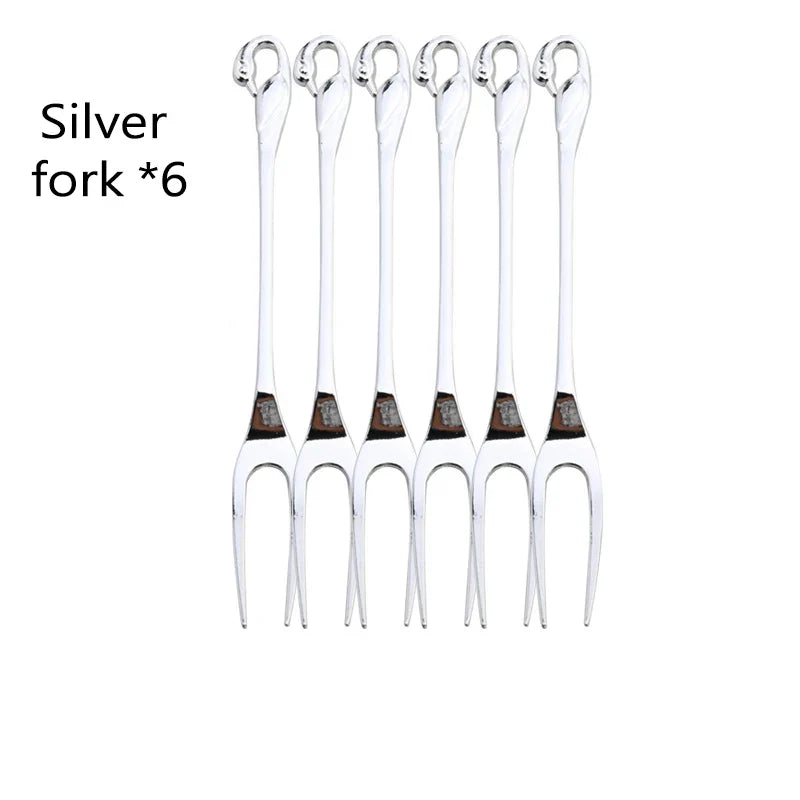 Swan Base Holder with Dessert Forks & Coffee Spoons Tableware Set