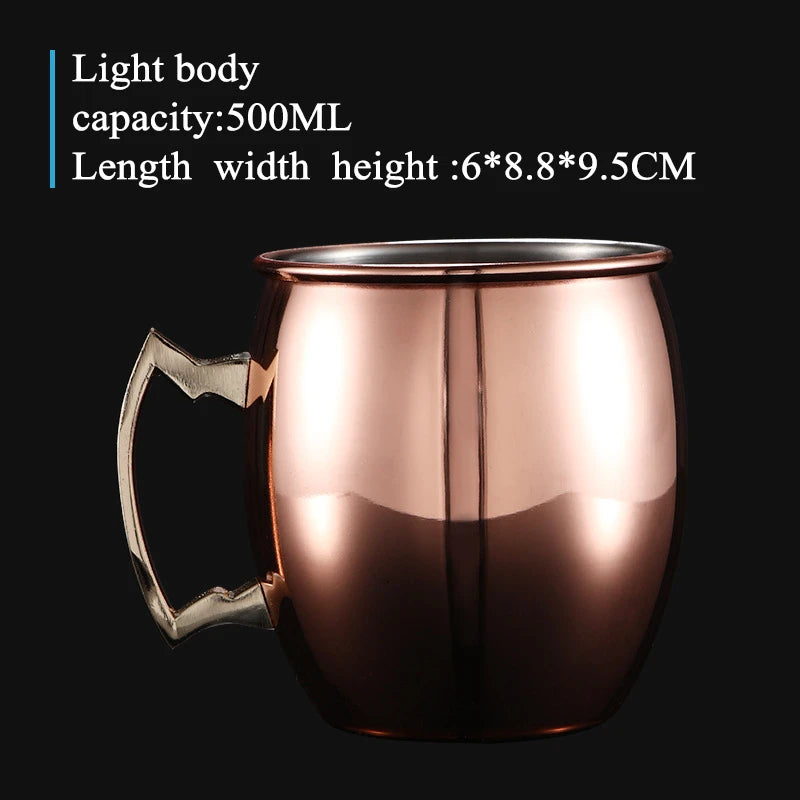 Hammered Copper-Plated Moscow Mule Mug – 500ml Stainless Steel Cocktail Cup with Brass Handle