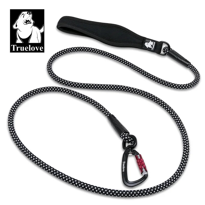 TrueLove Dog Pet Leash Nylon with Reflective Aluminum -Alloy Hook Stainless Steel D-ring Neoprene Handle walking hiking TLL2571 Peaceful Pleasures Health and Wellness Black S-Shrimp buckle China Mainland