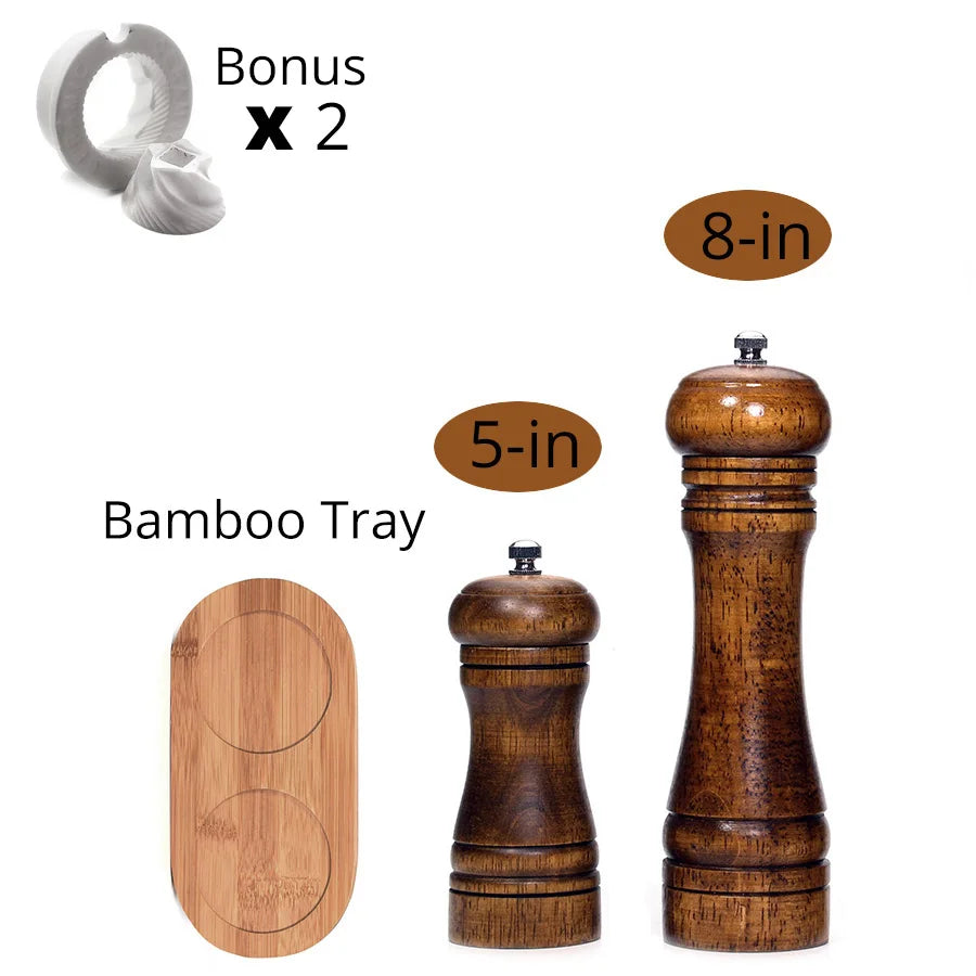 Salt and Pepper Mills, Solid Wood Pepper Mill with Strong Adjustable Ceramic Grinder 5" 8" 10" - Kitchen Tools by Leeseph Peaceful Pleasures Health and Wellness 5 8 inch and tray China Mainland