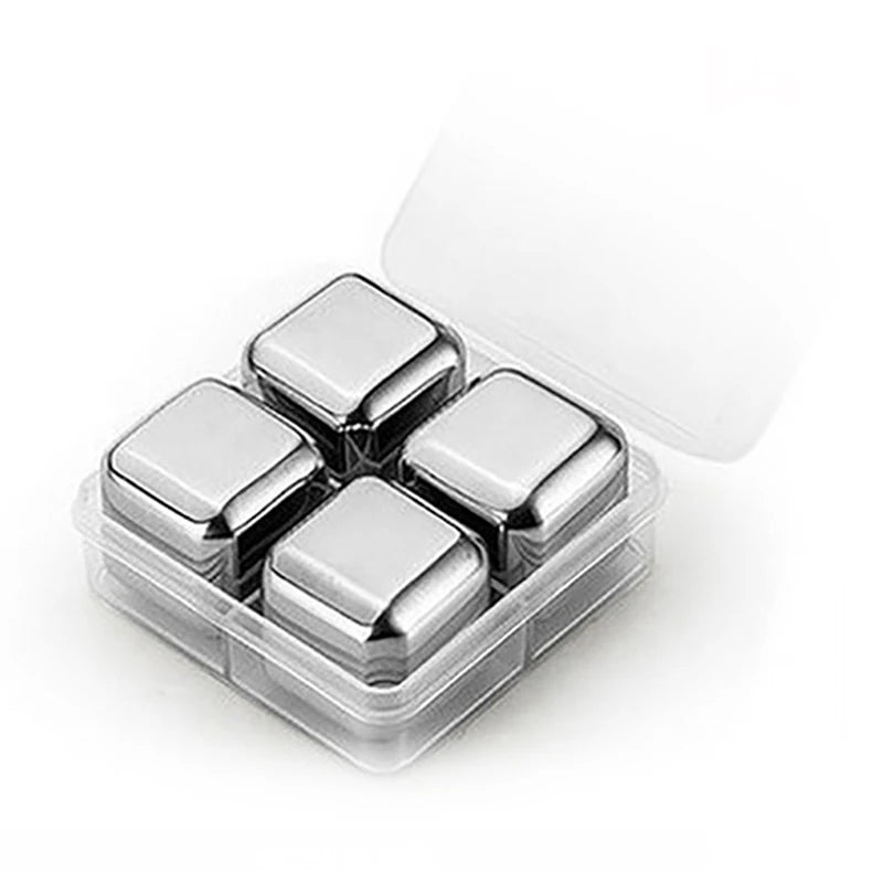 Reusable Stainless Steel Ice Cubes with Tongs & Storage Tray – Whiskey Chilling Stones for Drinks