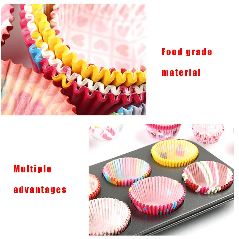 100-Pack Greaseproof Paper Cupcake Liners | Multi-Color Muffin Cases & Baking Cups