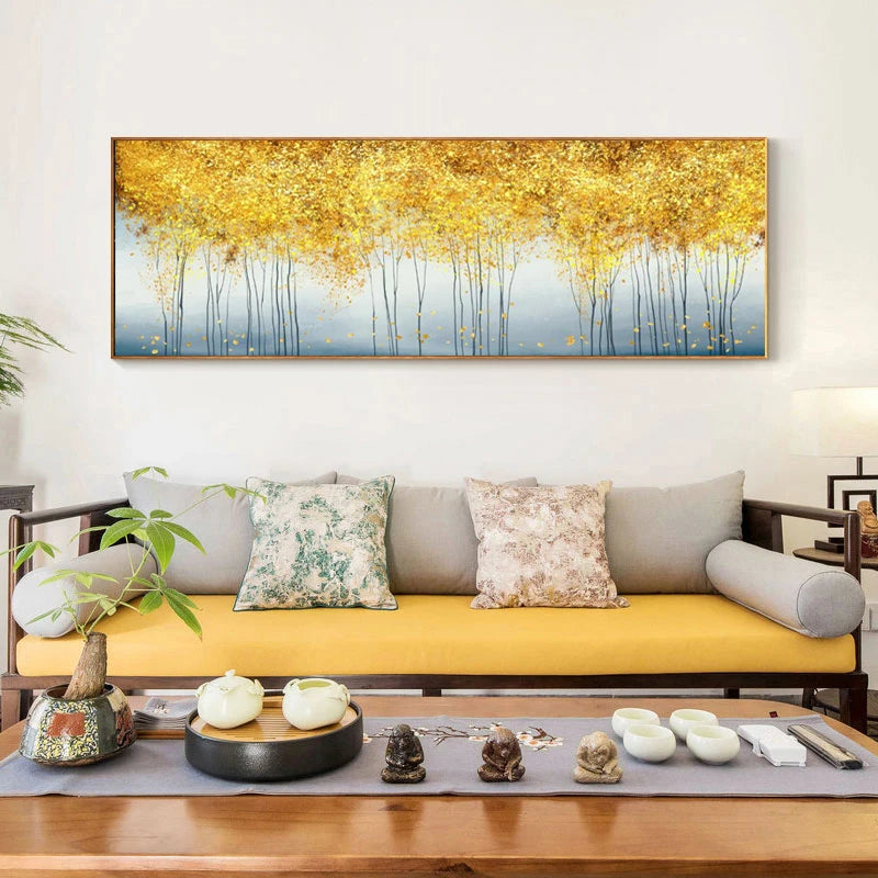 Abstract Oil Painting on Canvas Posters and Prints Wall Art Painting Golden Money Trees Pictures for Living Room Decor No Frame Peaceful Pleasures Health and Wellness