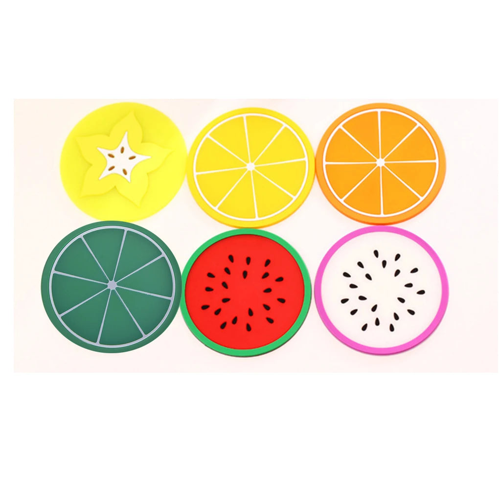 Colorful Fruit Silicone Coaster Set – Round Cup Pads & Drink Mats for Hot & Cold Beverages | 1 or 7 Pieces