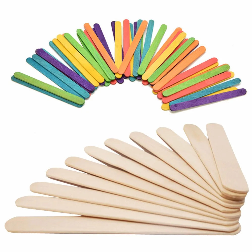 50-Pack Wooden Popsicle & Ice Cream Sticks – Natural Wood, 2 Sizes, for DIY Crafts & Ice Lollies