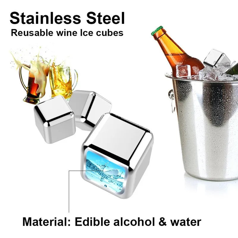 Reusable Stainless Steel Ice Cubes with Tongs & Storage Tray – Whiskey Chilling Stones for Drinks