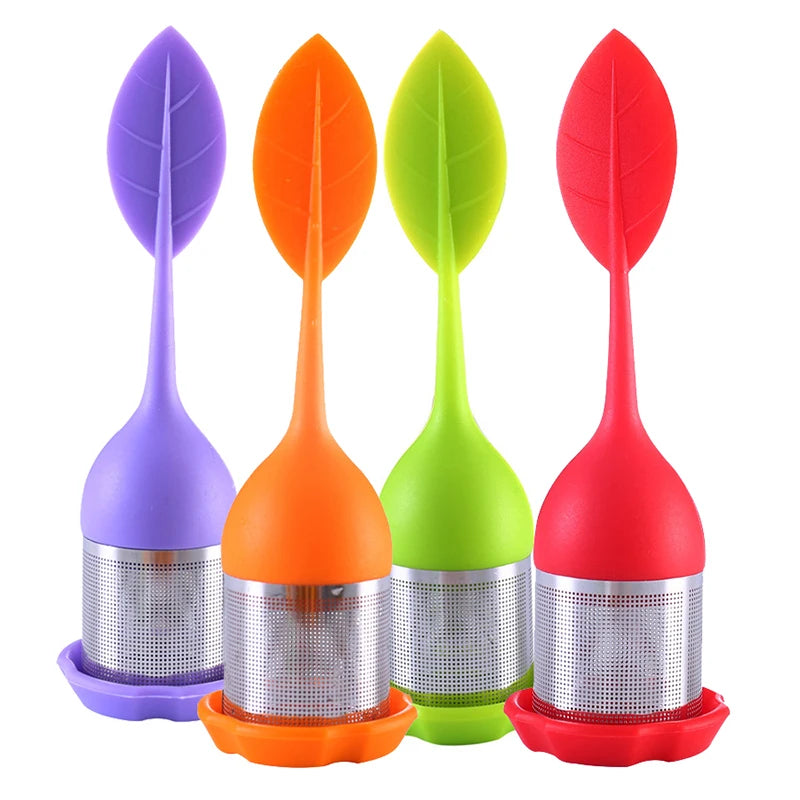Tea Infuser - Stainless Steel Fine Mesh Tea Filter with BPA-Free Silicone Leaf Handle and Drip Tray for all Loose Leaf Tea Peaceful Pleasures Health and Wellness