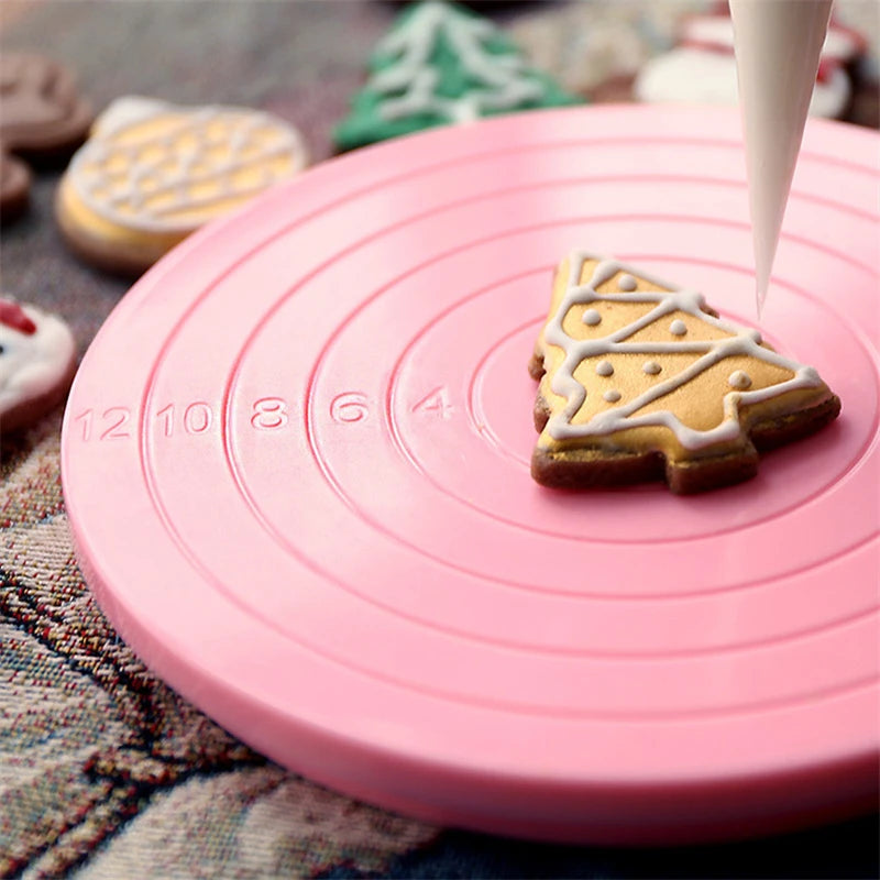 5.5" Rotating Cake Turntable & Decorating Stand – 360° Revolving Platform with Engraved Scale | Pink