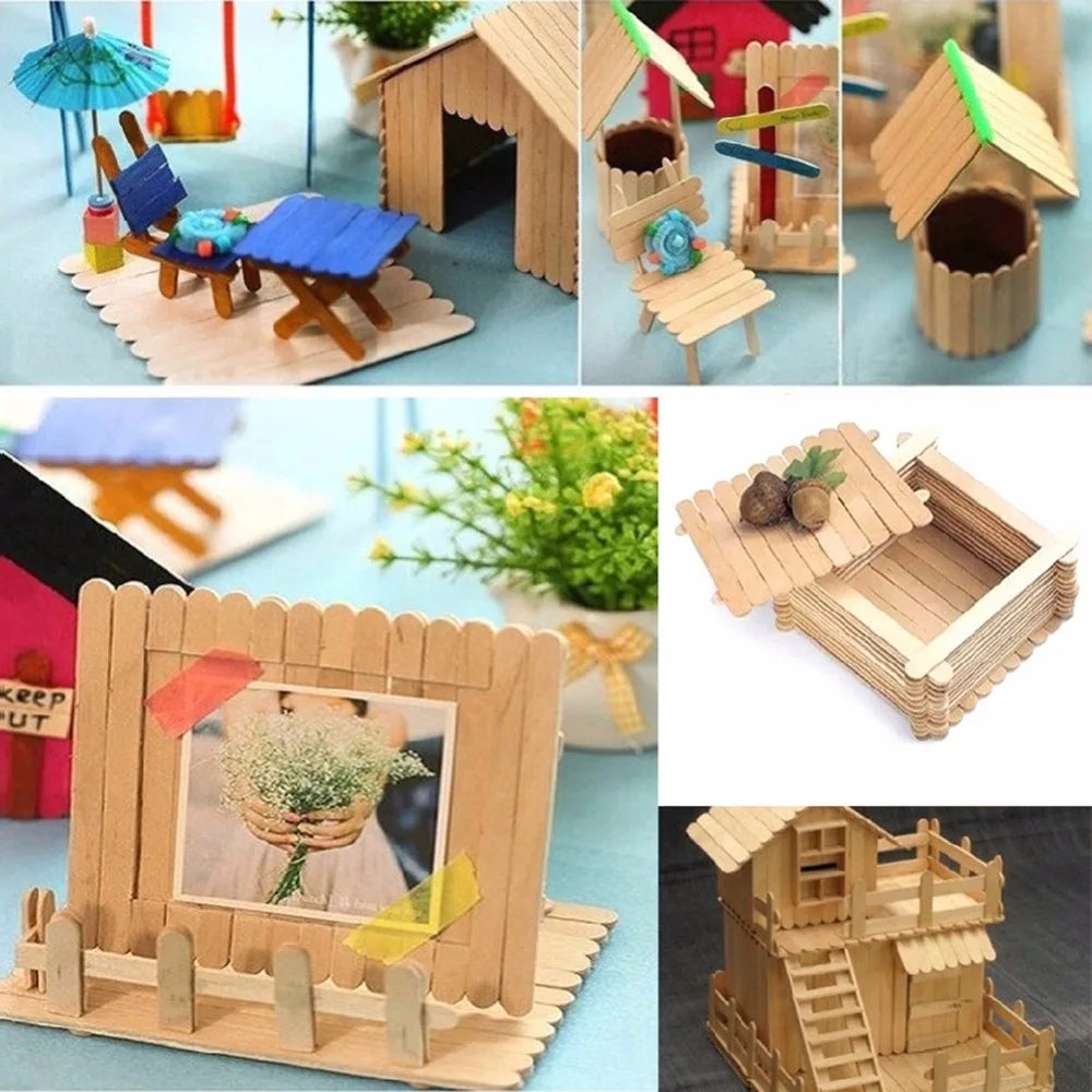 50-Pack Wooden Popsicle & Ice Cream Sticks – Natural Wood, 2 Sizes, for DIY Crafts & Ice Lollies