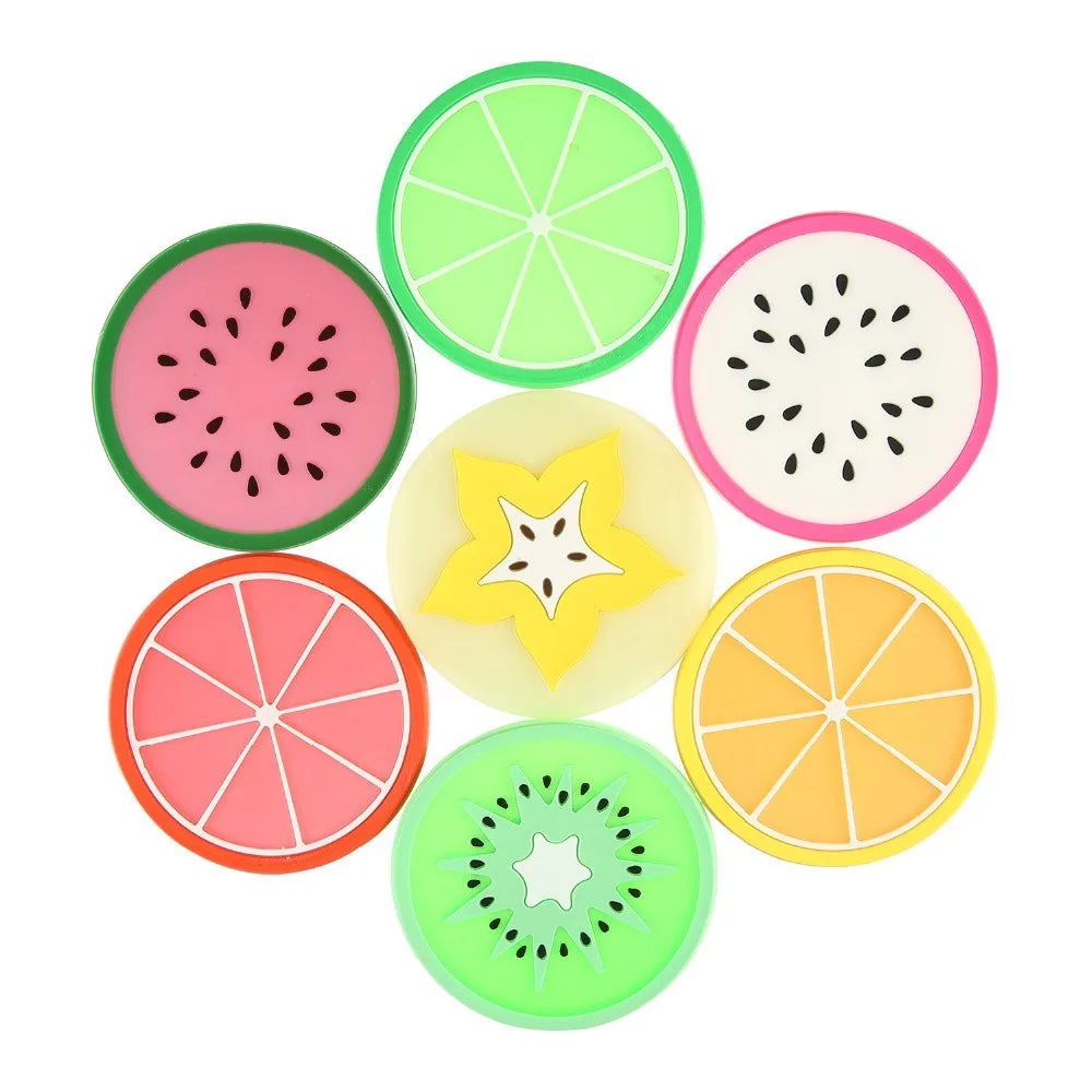 Colorful Fruit Silicone Coaster Set – Round Cup Pads & Drink Mats for Hot & Cold Beverages | 1 or 7 Pieces