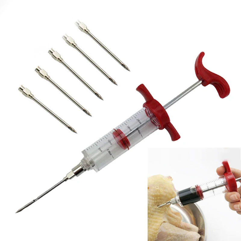 BBQ Meat Marinade Injector Syringe Set – Stainless Steel Needles, for Sauce & Spice Injection, Kitchen & Grilling