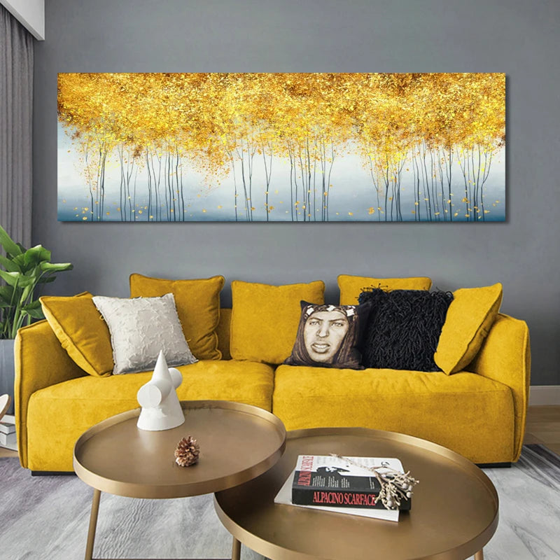 Abstract Oil Painting on Canvas Posters and Prints Wall Art Painting Golden Money Trees Pictures for Living Room Decor No Frame Peaceful Pleasures Health and Wellness