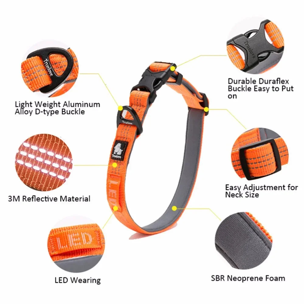 Truelove Dog Collars Set 3M Reflective Collar for Small Medium Large Dogs Puppy Adjustable Padded Soft Nylon Comfy Neck TLC5271 Peaceful Pleasures Health and Wellness