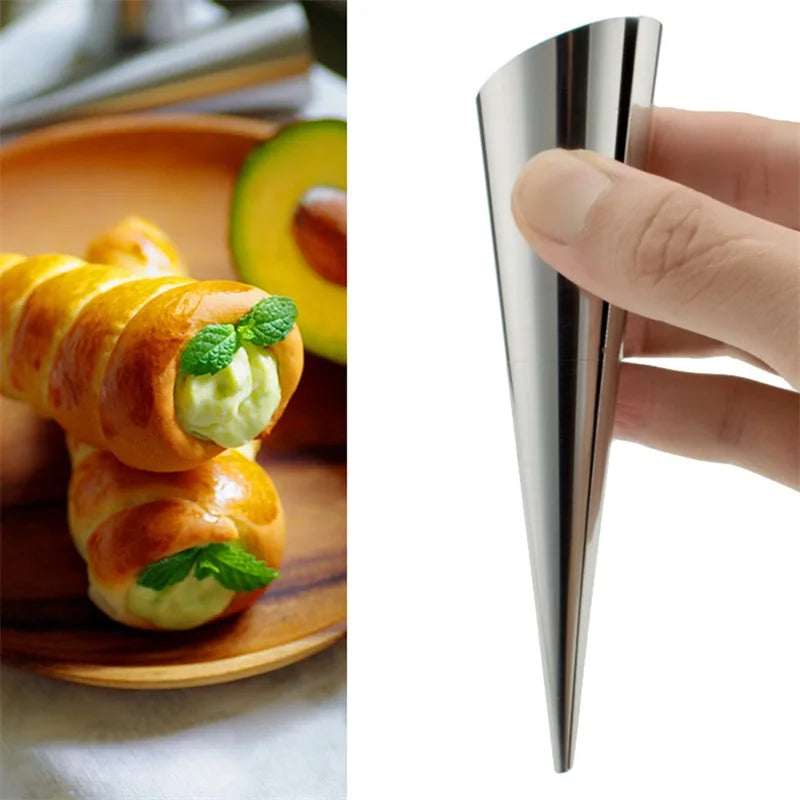 5-Piece Stainless Steel Cream Horn Cone Mold Tubes – Spiral Croissant & Pastry Roll Baking Molds
