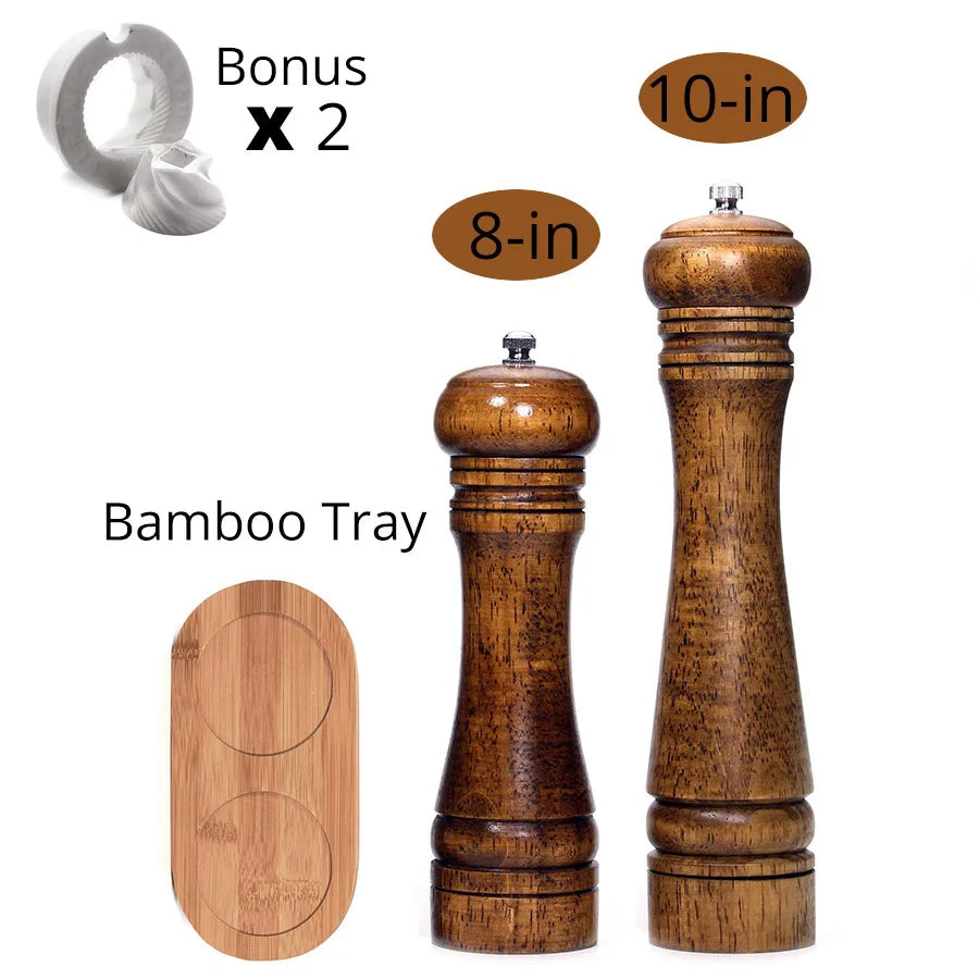 Salt and Pepper Mills, Solid Wood Pepper Mill with Strong Adjustable Ceramic Grinder 5" 8" 10" - Kitchen Tools by Leeseph Peaceful Pleasures Health and Wellness 8 10 inch and tray China Mainland