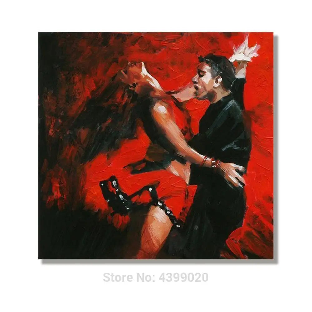 Hand-Painted Dancing Couples Oil Painting | Black & Red Canvas Art