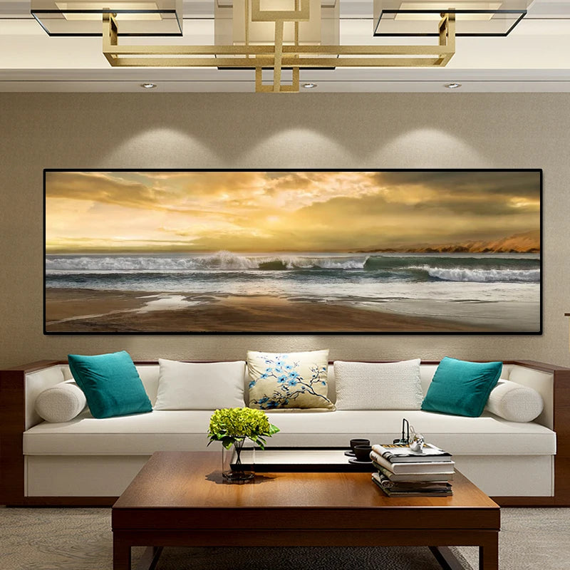 Abstract Seascape Oil Painting Posters and Prints Wall Art Canvas Painting Wave and Beach Picture for Living Room Decor No Frame Peaceful Pleasures Health and Wellness