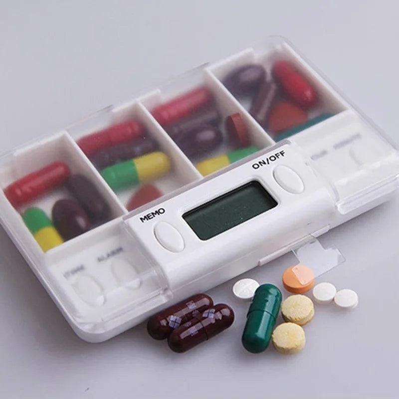 4 Grid pill box medicine Storage Box Electronic Timing Reminder Medicine Boxes Alarm Timer Pills Organizer Pill Drug Container Peaceful Pleasures Health and Wellness