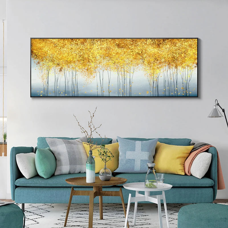 Abstract Oil Painting on Canvas Posters and Prints Wall Art Painting Golden Money Trees Pictures for Living Room Decor No Frame Peaceful Pleasures Health and Wellness