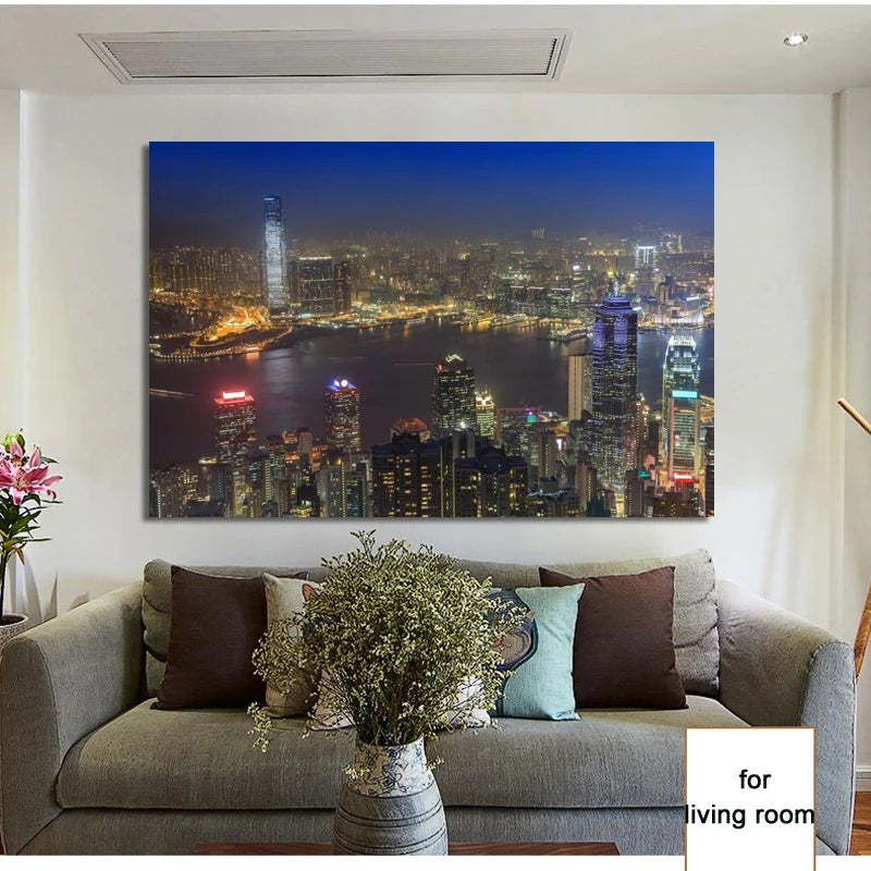 Landsacpe Posters and Prints Wall Art Canvas Painting Beautiful City View of Hong Kong Pictures for Living Room Cuadros Decor Peaceful Pleasures Health and Wellness