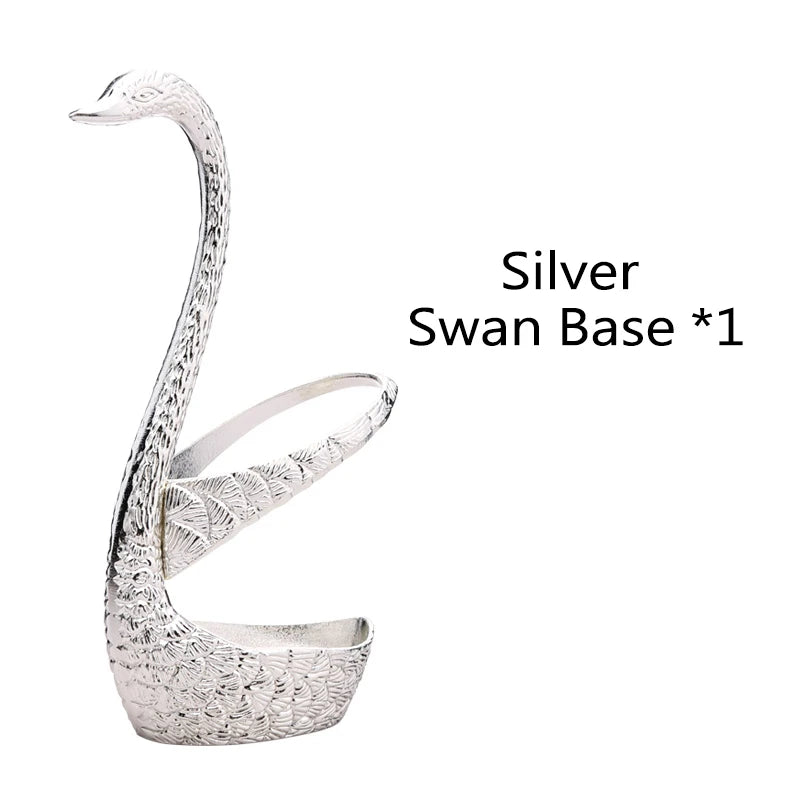 Swan Holder 7-Piece Dessert Fork & Spoon Set – Decorative Tableware for Wedding, Party & Home