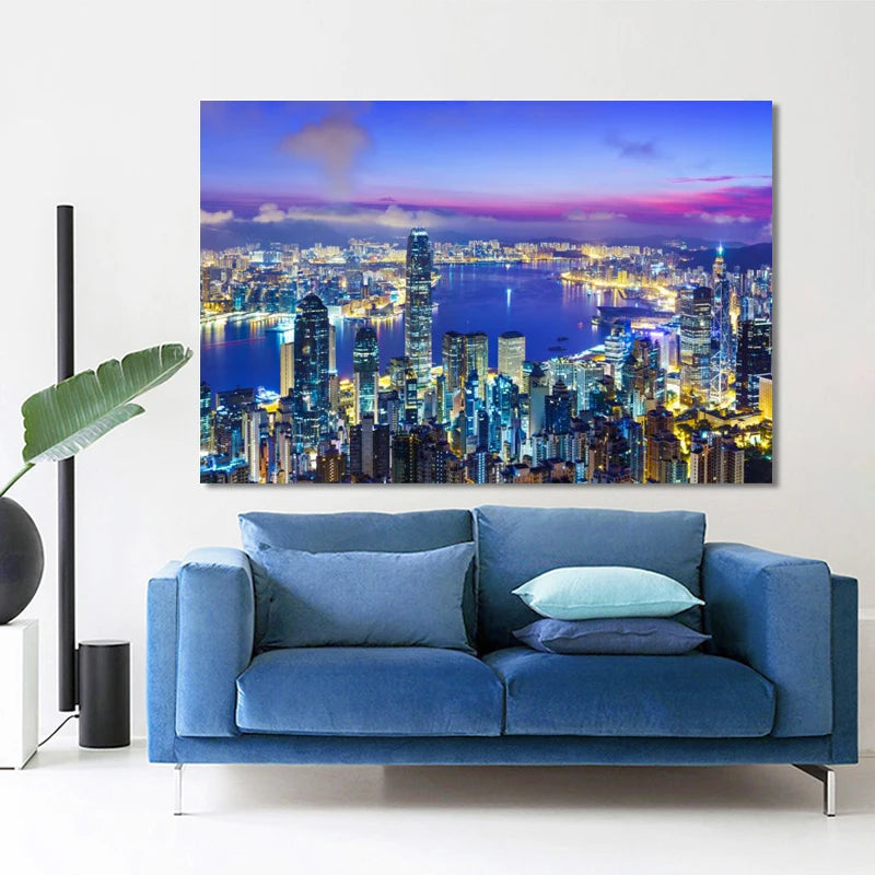 Landsacpe Posters and Prints Wall Art Canvas Painting Beautiful City View of Hong Kong Pictures for Living Room Cuadros Decor Peaceful Pleasures Health and Wellness