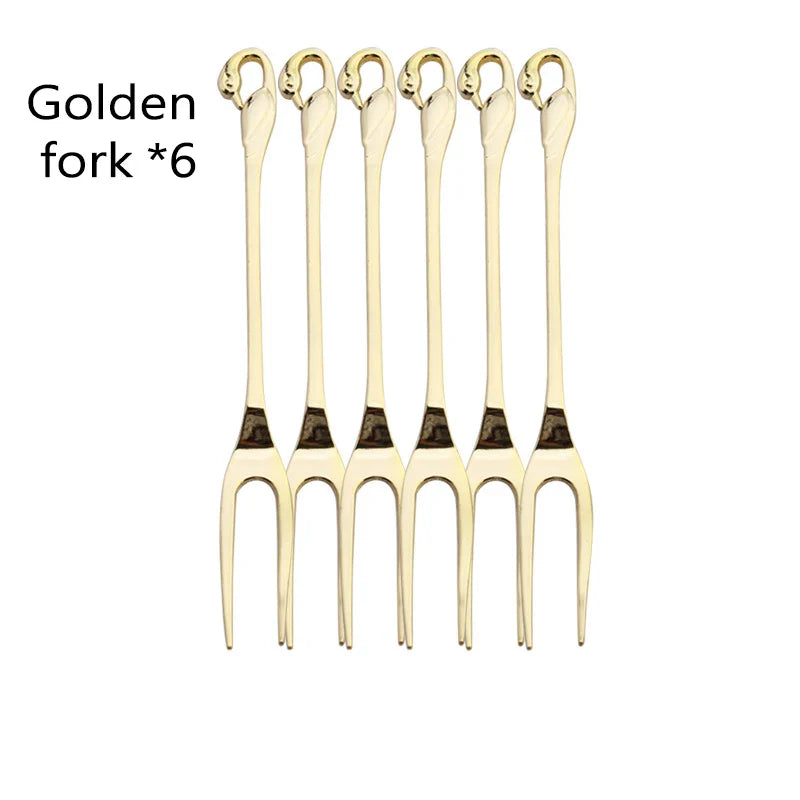 Swan Base Holder with Dessert Forks & Coffee Spoons Set