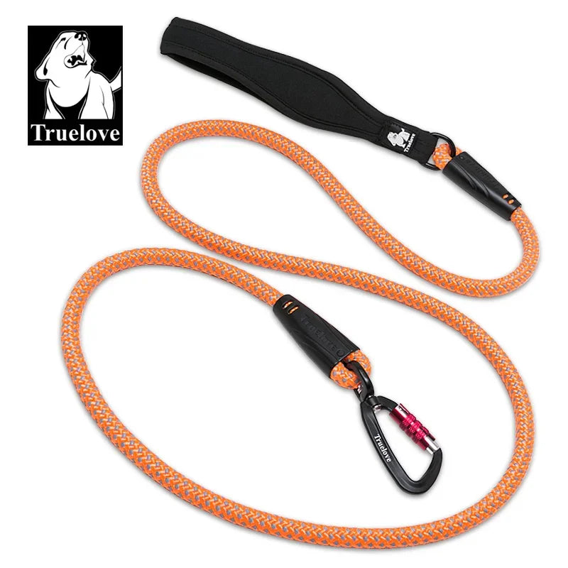 TrueLove Dog Pet Leash Nylon with Reflective Aluminum -Alloy Hook Stainless Steel D-ring Neoprene Handle walking hiking TLL2571 Peaceful Pleasures Health and Wellness Orange L-Carabiner China Mainland