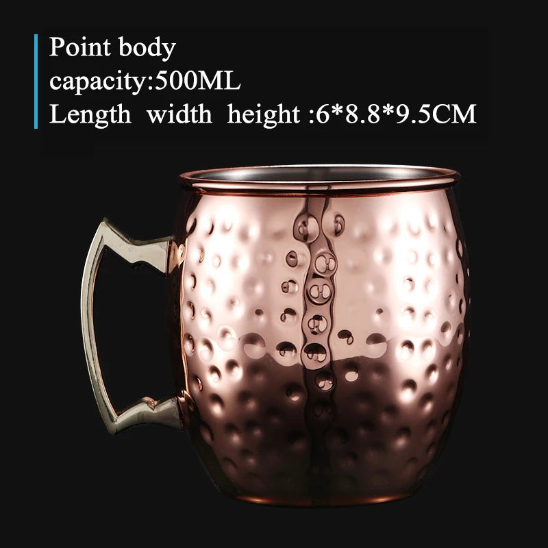 Hammered Copper-Plated Moscow Mule Mug – 500ml Stainless Steel Cocktail Cup with Brass Handle