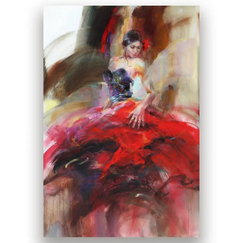 Hand-Painted Dancing Couples Oil Painting | Black & Red Canvas Art