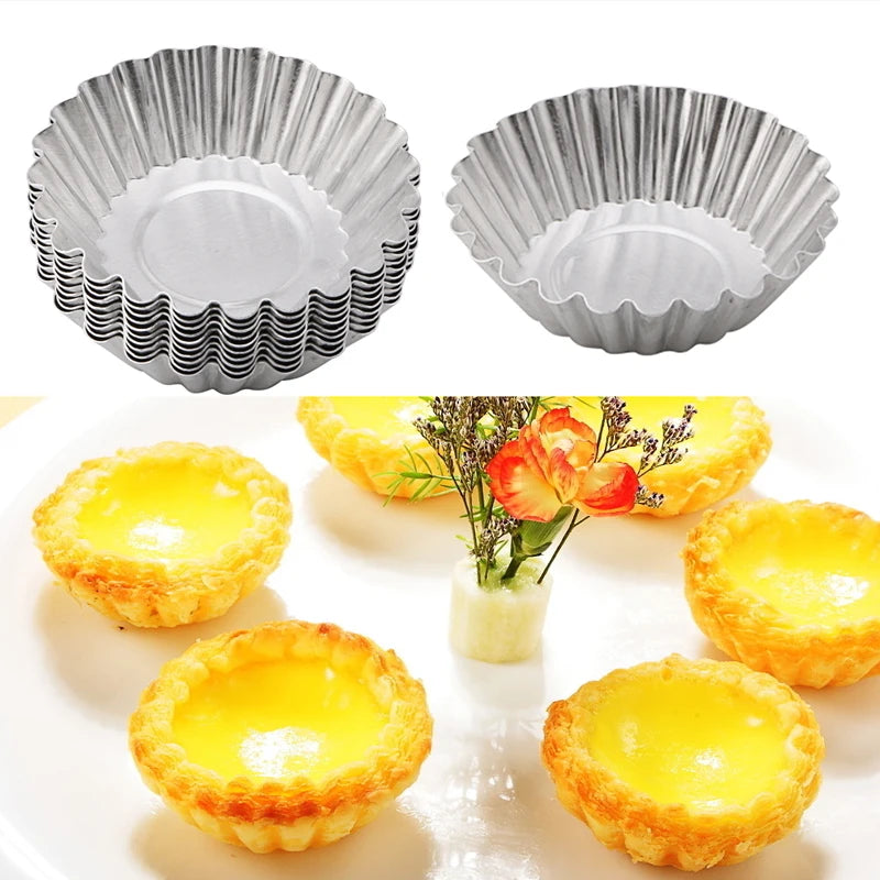 20-Pack Aluminum Chrysanthemum Egg Tart & Cake Mold Set | 7cm Reusable Baking Molds