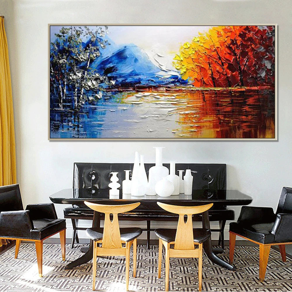 Handmade Abstract Landscape Painting on Canvas, Wall Art, Pictures for Live Room, Home Decor, Unframe Peaceful Pleasures Health and Wellness 40x80cm