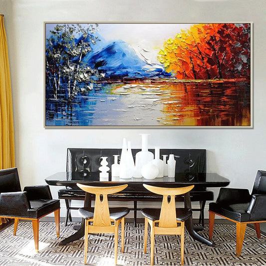 Handmade Abstract Landscape Painting on Canvas, Wall Art, Pictures for Live Room, Home Decor, Unframe Peaceful Pleasures Health and Wellness 40x80cm