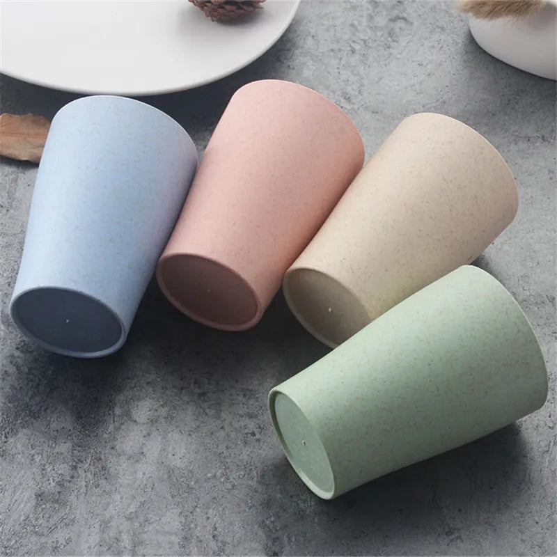 4-Piece Wheat Straw Reusable Kids Cups Set – 250ml Eco-Friendly Drinking Cups for Home, Parties & Outdoor