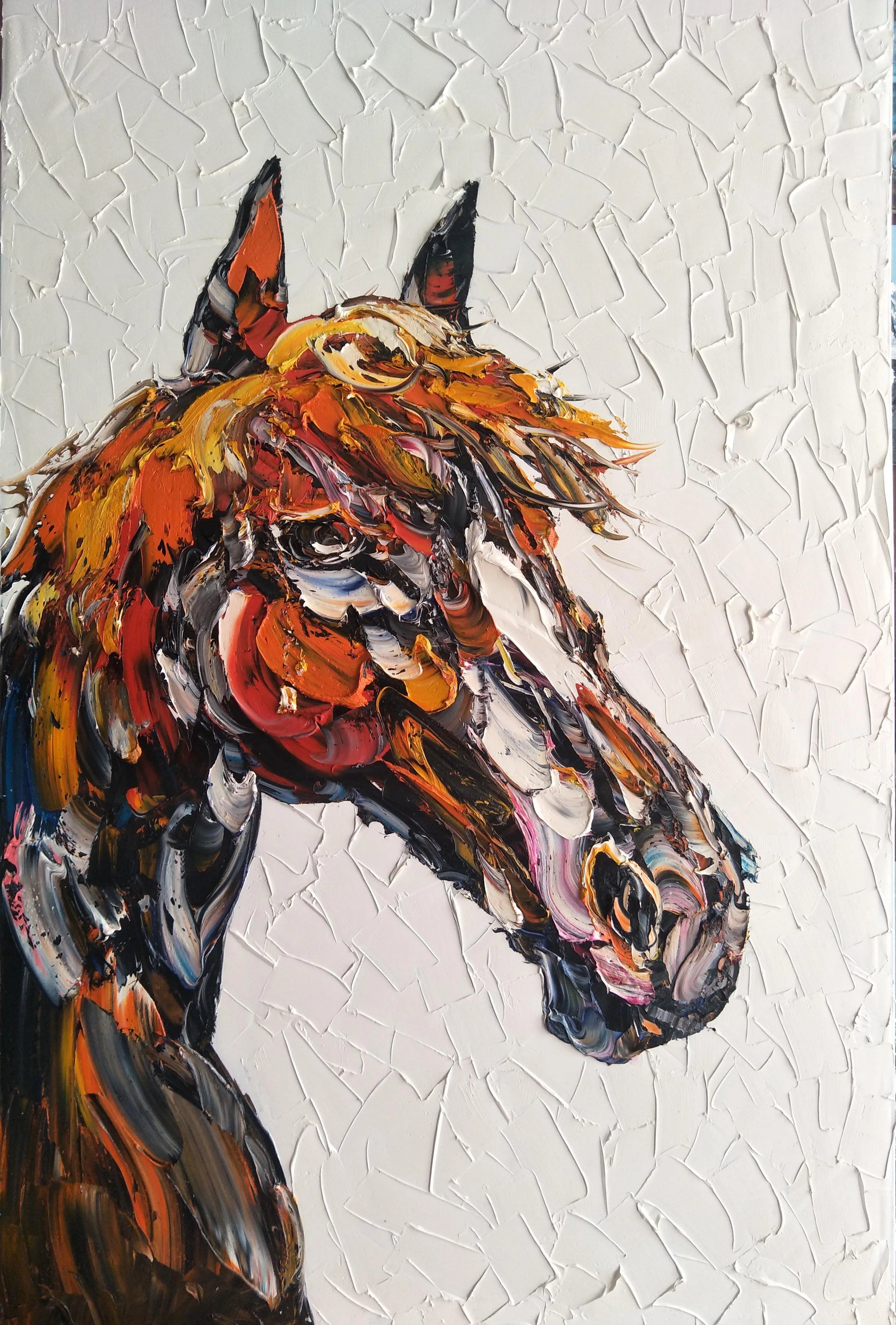 Knife Painting Horse Animals, Handpainted Painting, Wall Art, Modern Picture Palette, Home Decor Peaceful Pleasures Health and Wellness