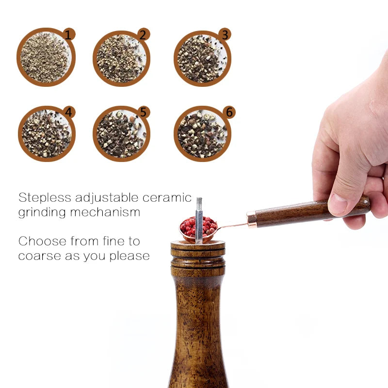 Salt and Pepper Mills, Solid Wood Pepper Mill with Strong Adjustable Ceramic Grinder 5" 8" 10" - Kitchen Tools by Leeseph Peaceful Pleasures Health and Wellness