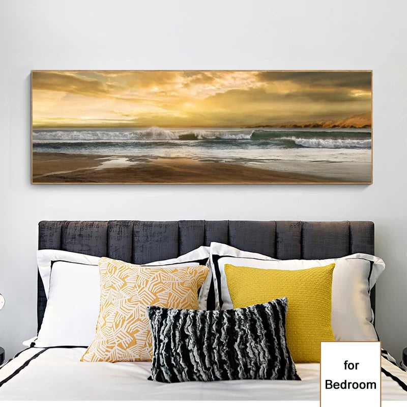 Abstract Seascape Oil Painting Posters and Prints Wall Art Canvas Painting Wave and Beach Picture for Living Room Decor No Frame Peaceful Pleasures Health and Wellness