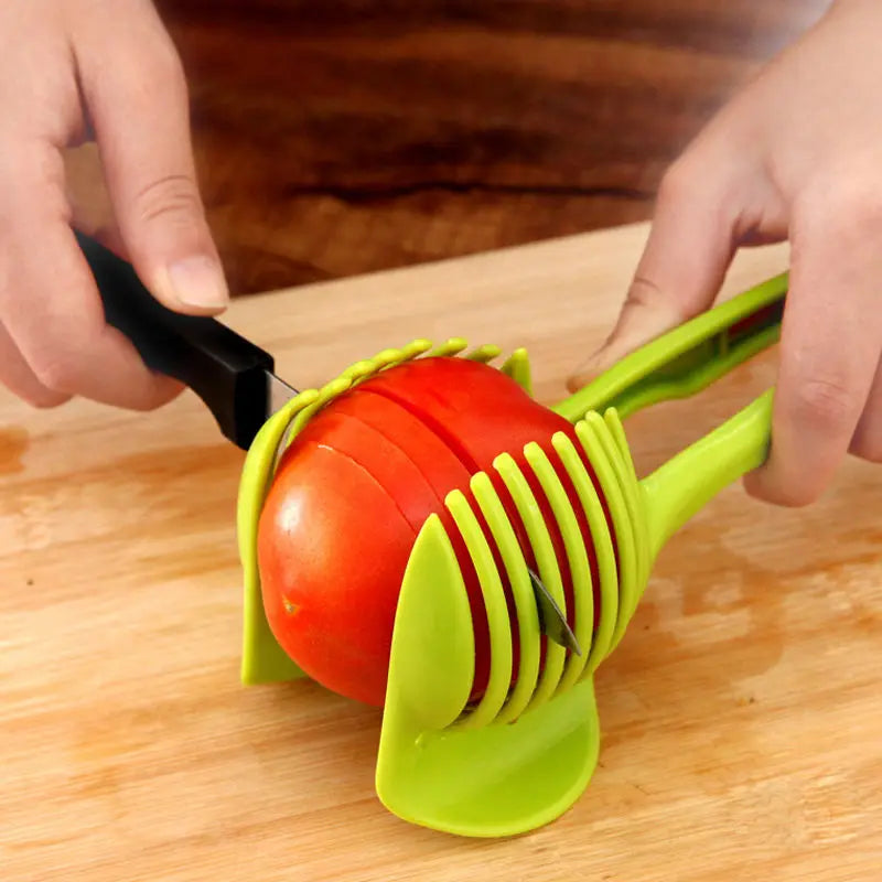 Green Handheld Plastic Potato Cutter Tomato Slicer Shreadders Lemon Cutting Holder Cooking Tools Kitchen Gadgets and Accessories Peaceful Pleasures Health and Wellness Default Title