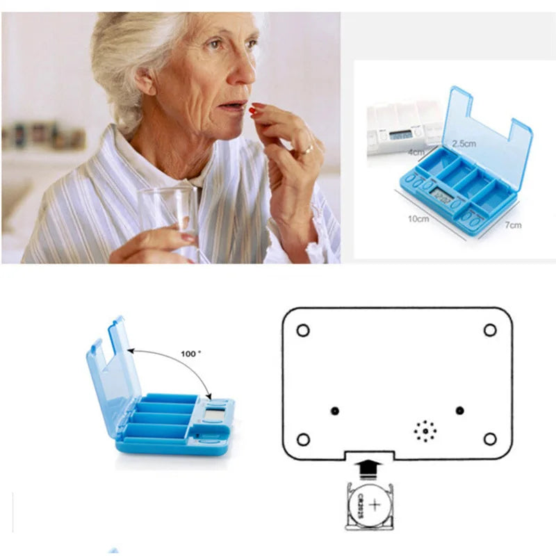 4 Grid pill box medicine Storage Box Electronic Timing Reminder Medicine Boxes Alarm Timer Pills Organizer Pill Drug Container Peaceful Pleasures Health and Wellness