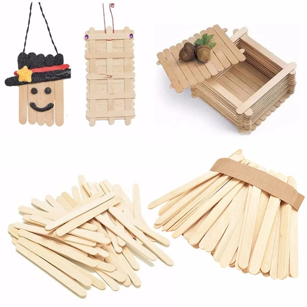 50-Pack Wooden Popsicle & Ice Cream Sticks – Natural Wood, 2 Sizes, for DIY Crafts & Ice Lollies