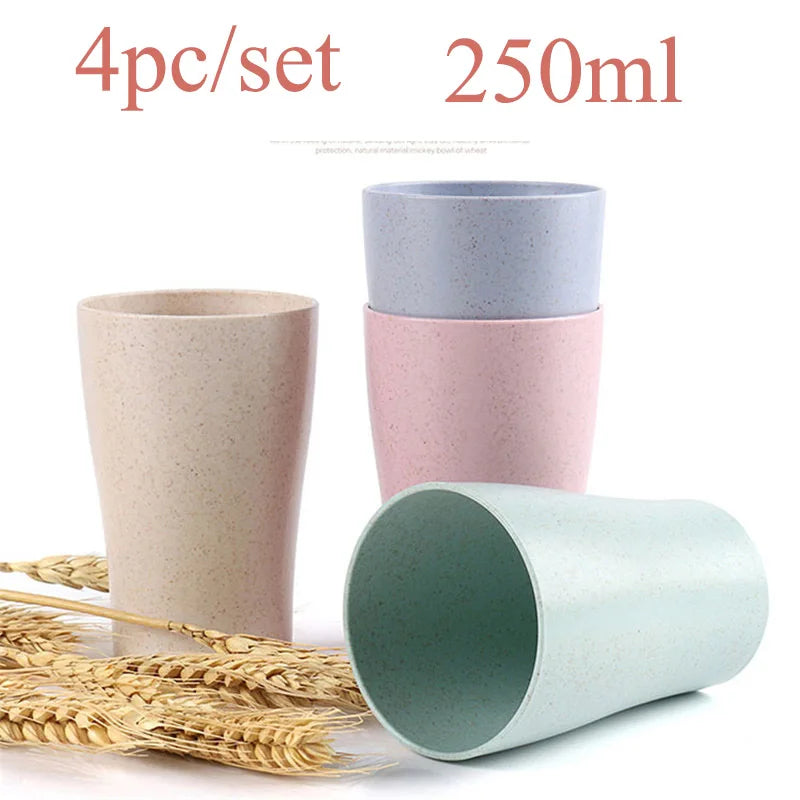 4-Piece Wheat Straw Reusable Kids Cups Set – 250ml Eco-Friendly Drinking Cups for Home, Parties & Outdoor