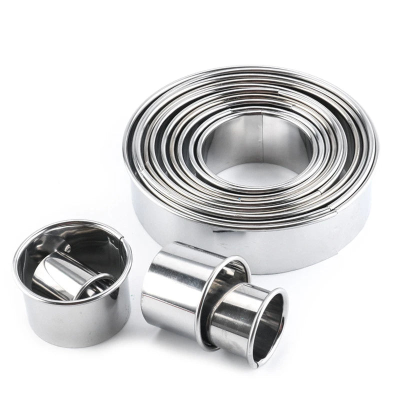 11pcs/Set Stainless Steel Round Cookie Moulds Practical Biscuit Cutters Circle DIY Mousse Cake Dessert Pastry Decorating Tool Peaceful Pleasures Health and Wellness