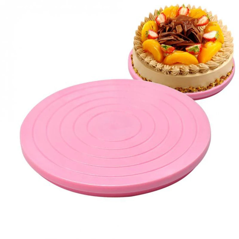 5.5" Rotating Cake Turntable & Decorating Stand – 360° Revolving Platform with Engraved Scale | Pink